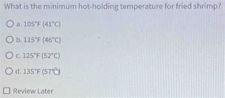 What is the Minimum Hot Holding Temperature for Fried Shrimp?